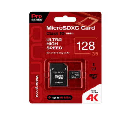 QUMO 128Gb MicroSD + SD адаптер (QM128GMICSDXC10U3)