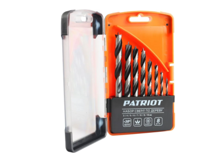 Patriot сверл по дереву спиральные, по дереву, цилиндрический, 8шт (815010103)