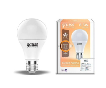 GAUSS Smart Home E27 белая 8.5Вт 806lm Wi-Fi (1шт) (1050112)