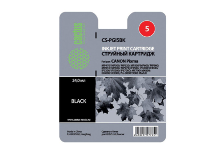 Cactus CS-PGI5BK чёрный (24 мл) для Canon Pixma MP470/MP500/MP520/MP530/MP600/MP800/MP810/MP830/MP979/iP3500/iP4200/iP4300/iP5200/iP5300/iP6700D/MX700/MX850/iX4000/iX5000/Pro 9000/9000Mark II