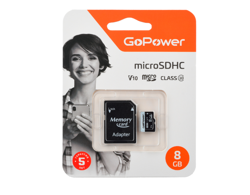 GoPower 8Gb MicroSD + SD адаптер (00-00025673)